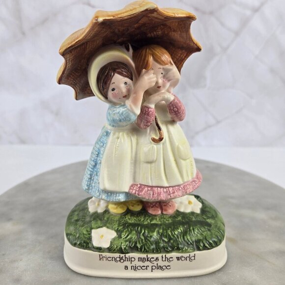 Vintage 1970s Set of 3 Holly Hobbie Figurines Friendship Themed Ceramics - Picture 6 of 14